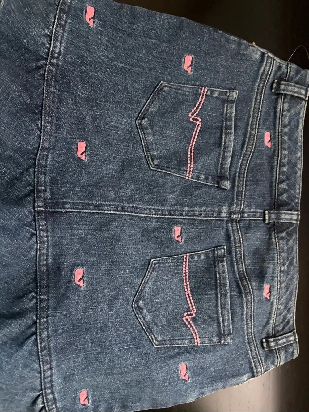 Vineyard Vines Denim Mini Skirt with Pink Whale Embroidery